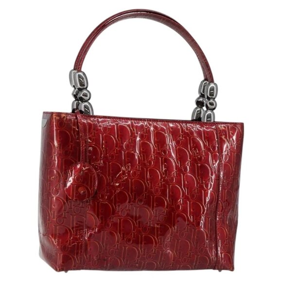Christian Dior Trotter Canvas Maris Pearl Bag Patent leather Red Auth bs29834 - Picture 1 of 16